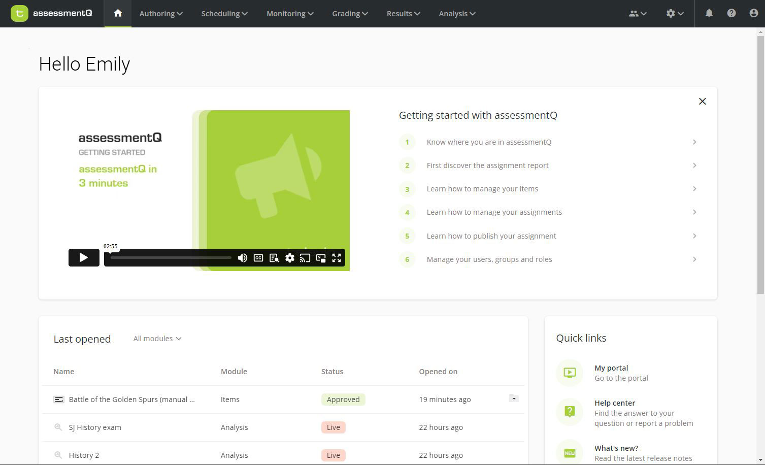 screenshot of assessmentQ