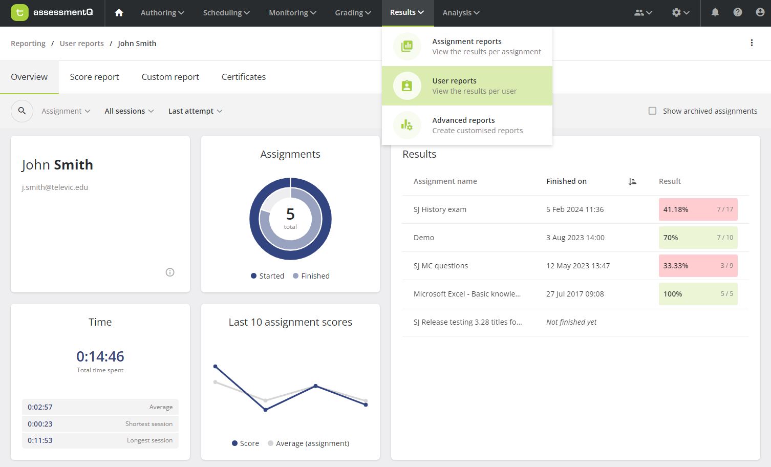 screenshot of assessmentQ