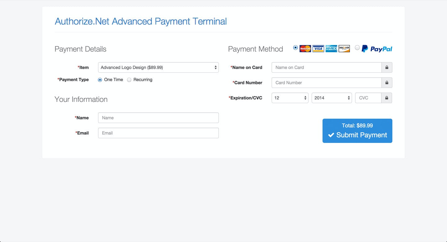screenshot of authorize.net