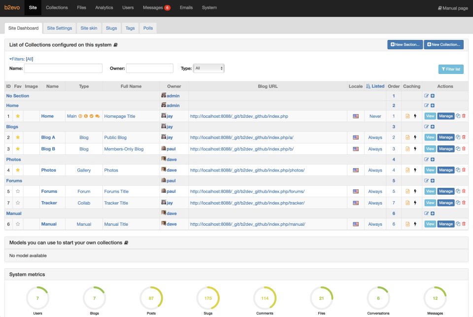 screenshot of b2evolution