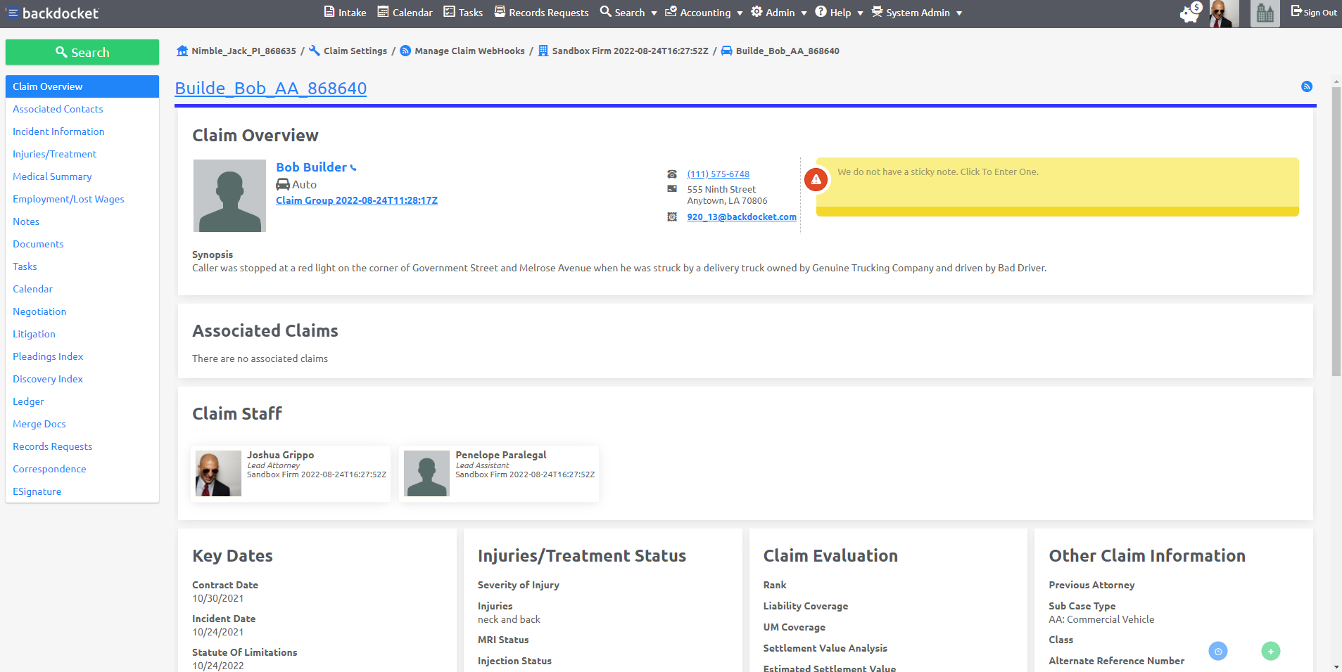 screenshot of backdocket