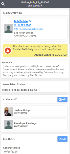 screenshot of backdocket