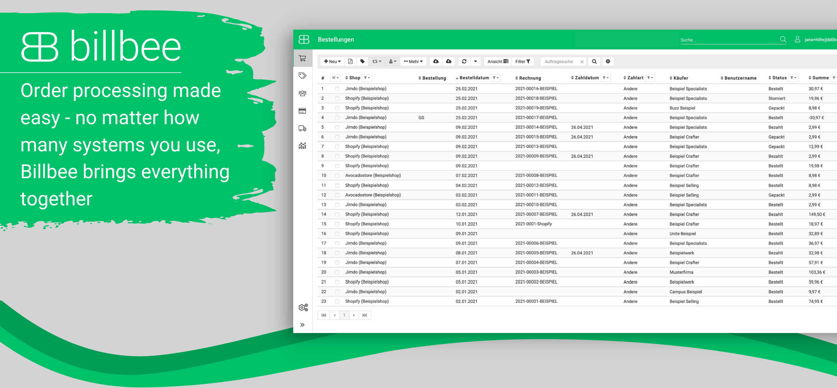 screenshot of billbee