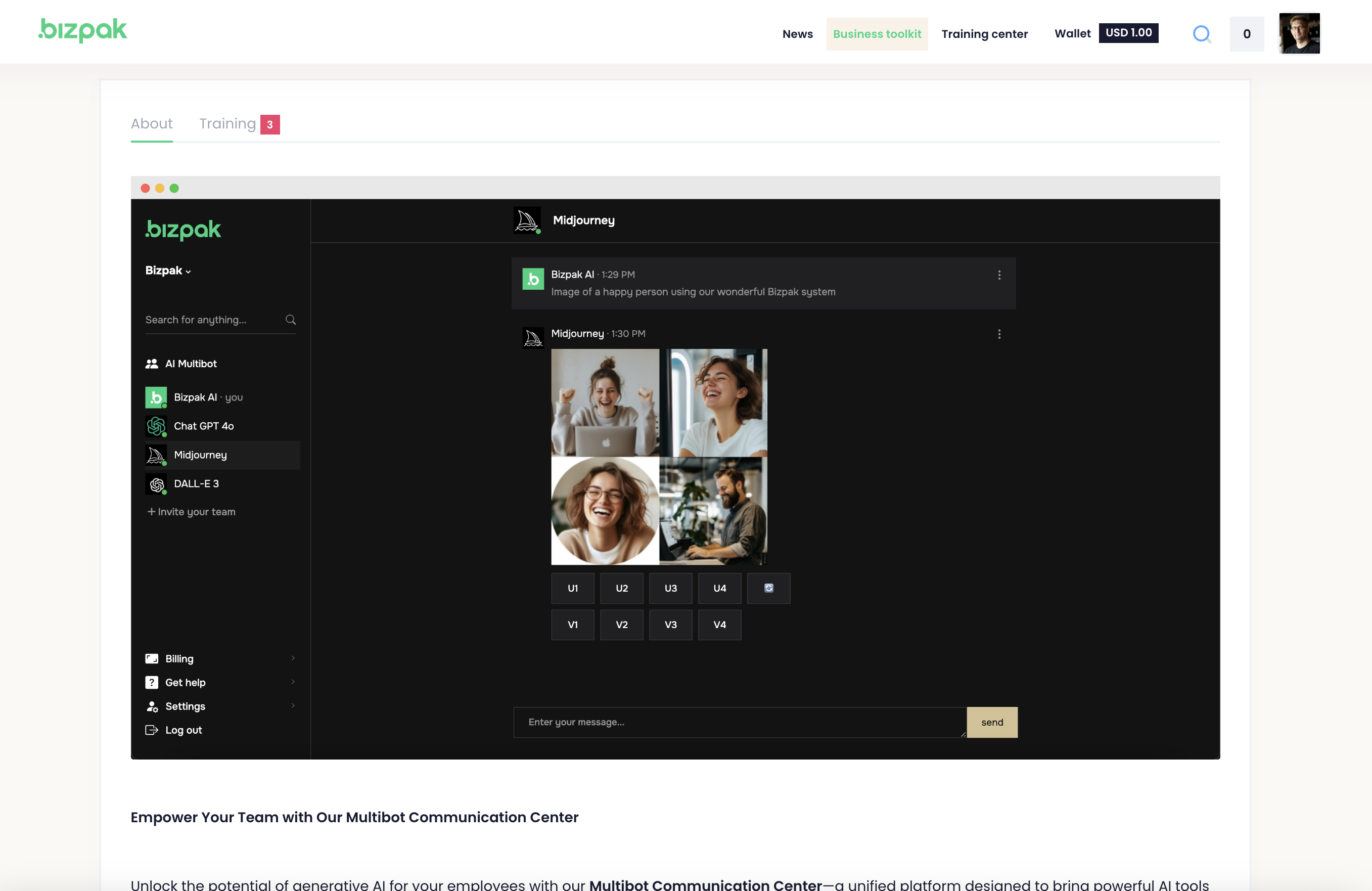 screenshot of bizpak
