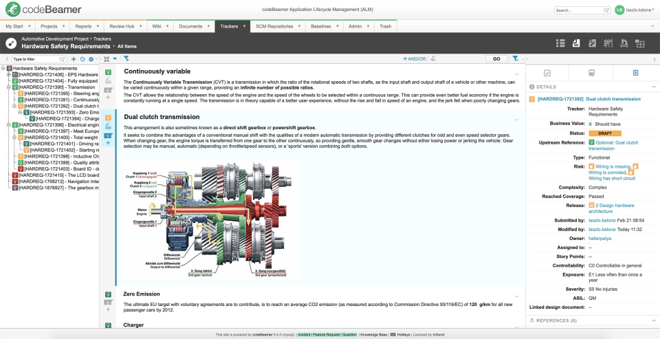 screenshot of codebeamer
