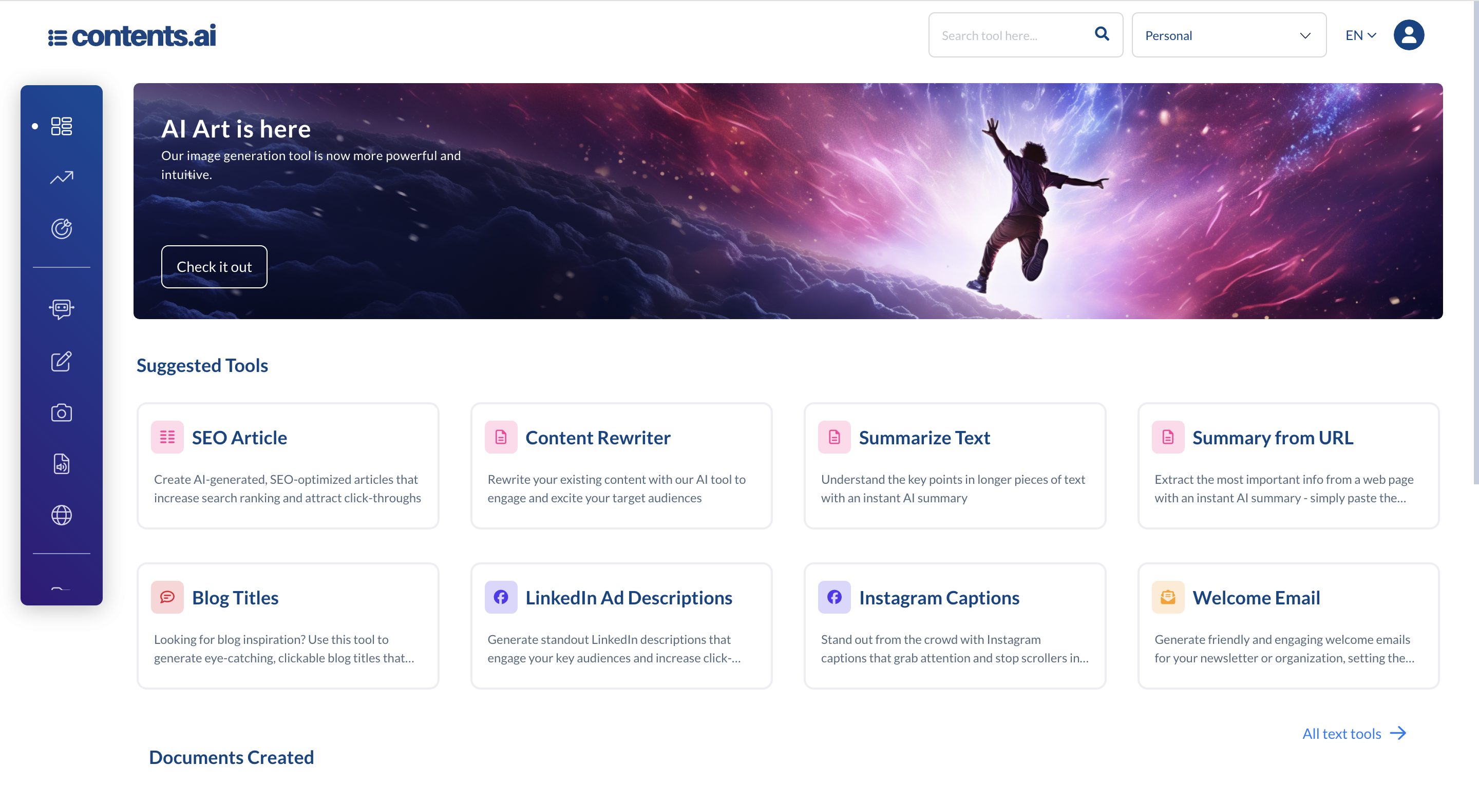 screenshot of contents.ai