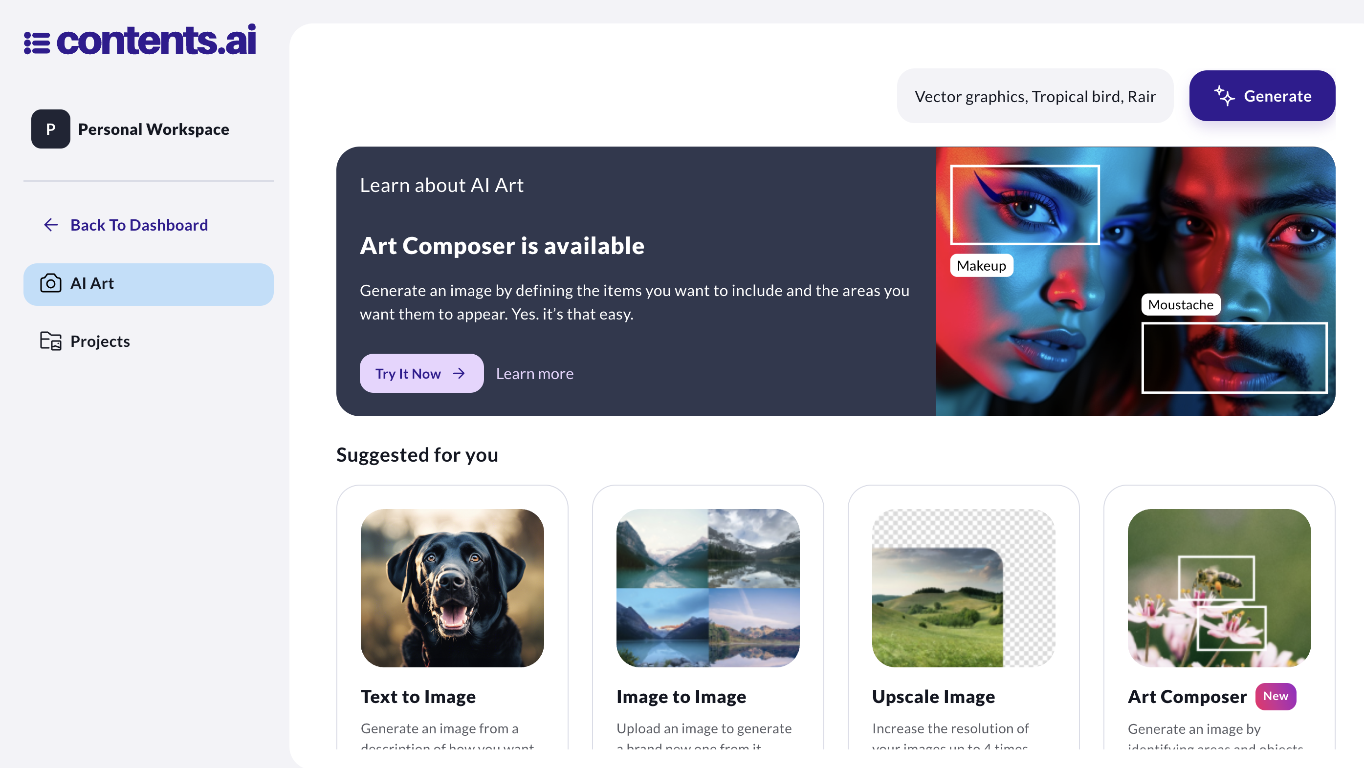 screenshot of contents.ai