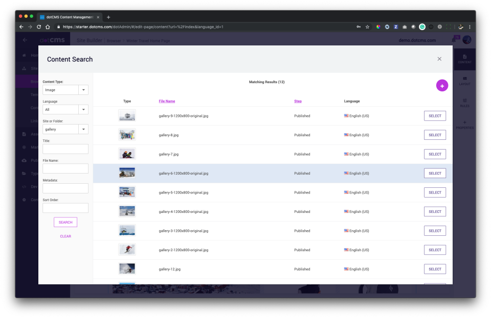 screenshot of dotCMS