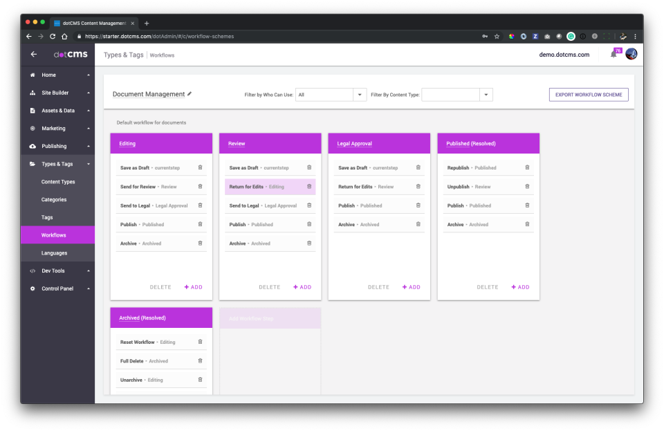 screenshot of dotCMS