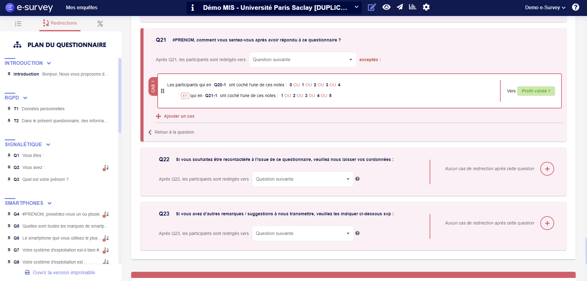 screenshot of e-Survey
