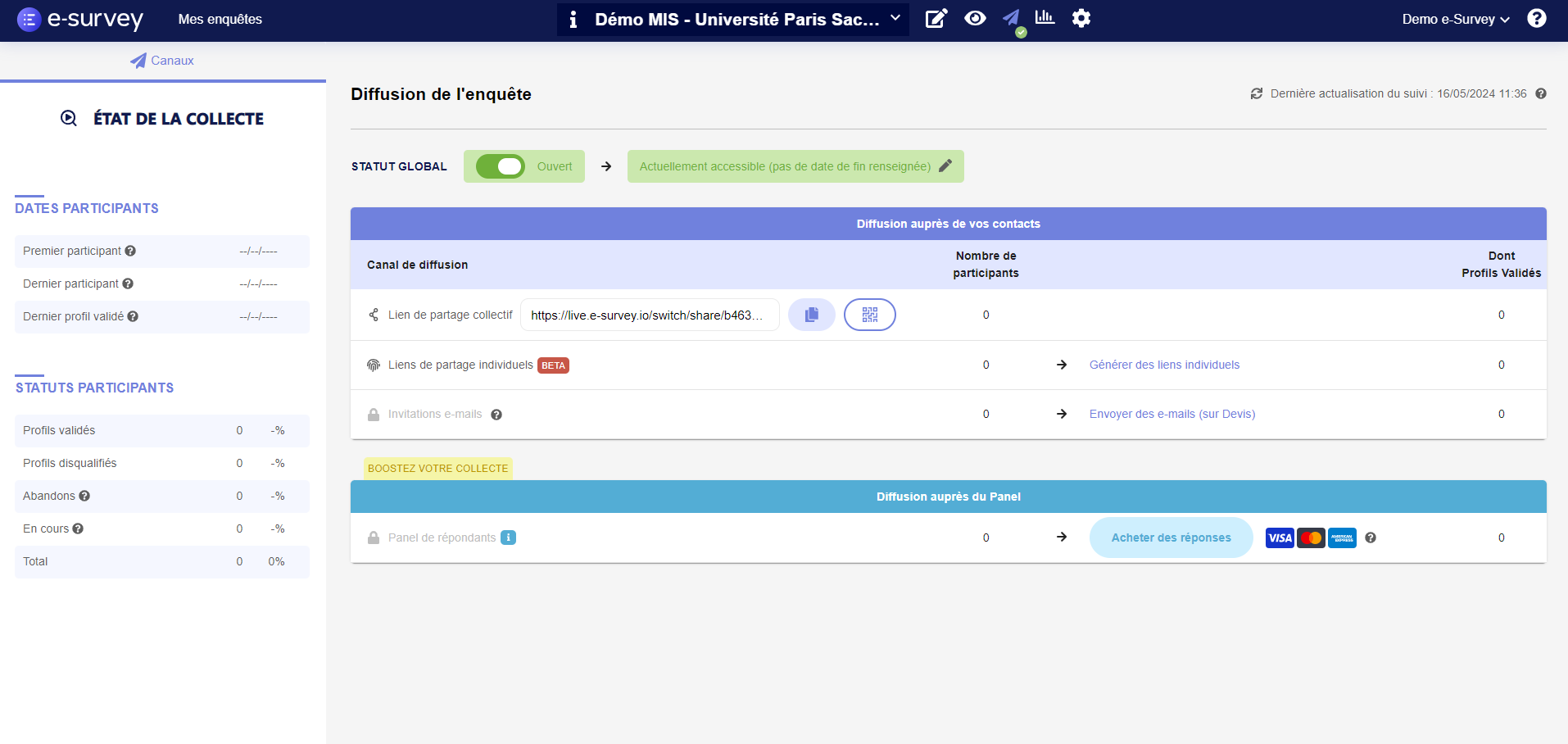 screenshot of e-Survey