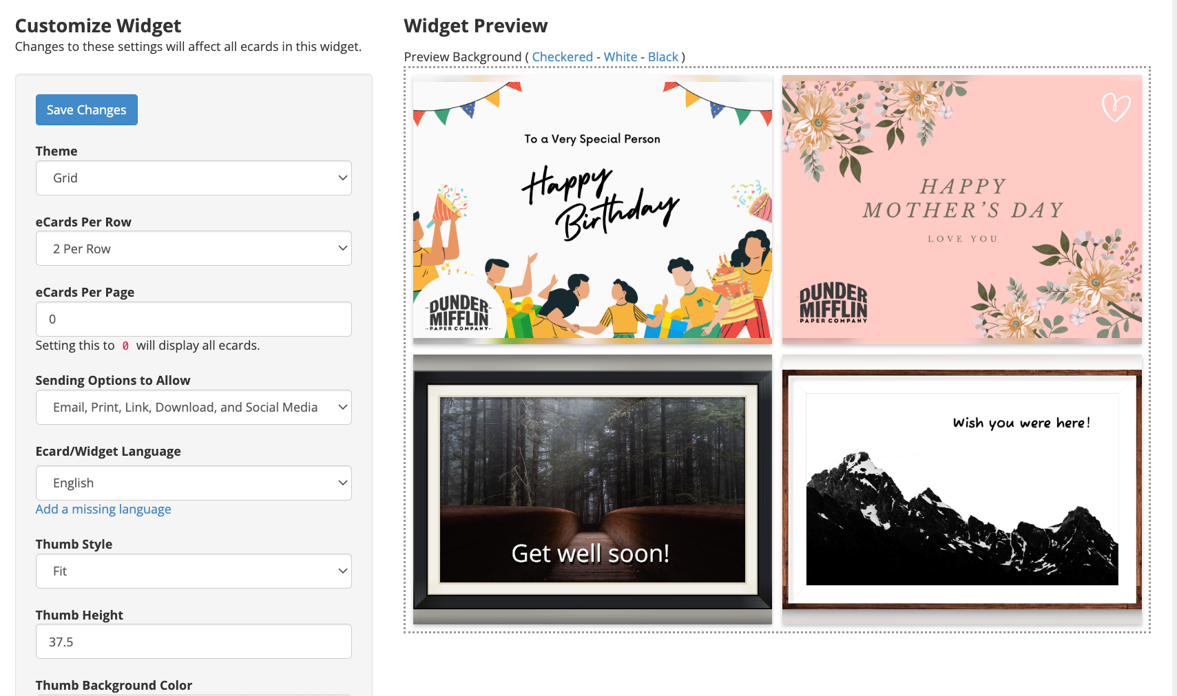 screenshot of eCardWidget.com