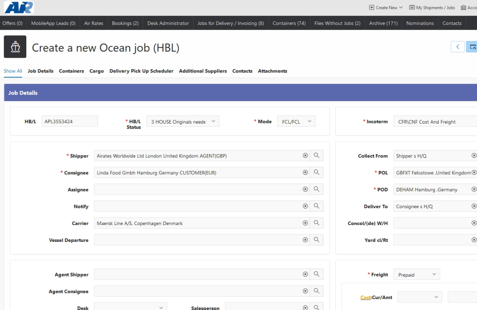 screenshot of eCargo.Cloud
