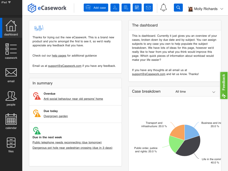 screenshot of eCasework