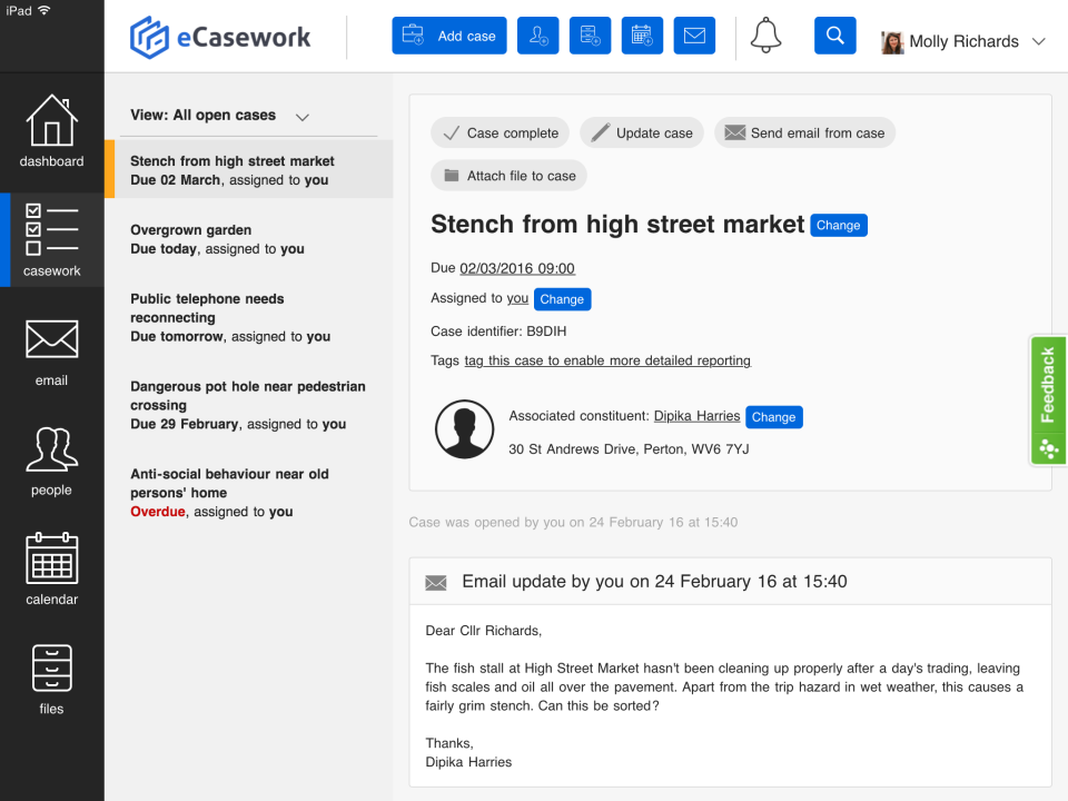 screenshot of eCasework