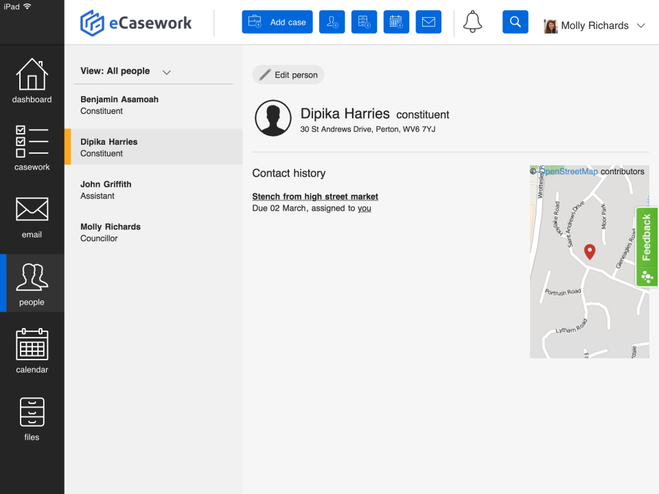 screenshot of eCasework
