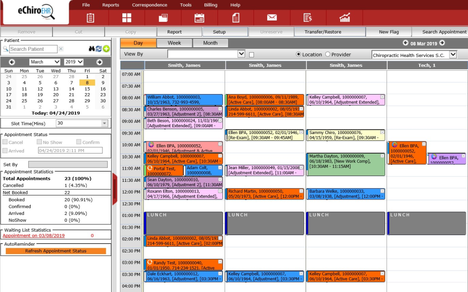 screenshot of eChiroEHR