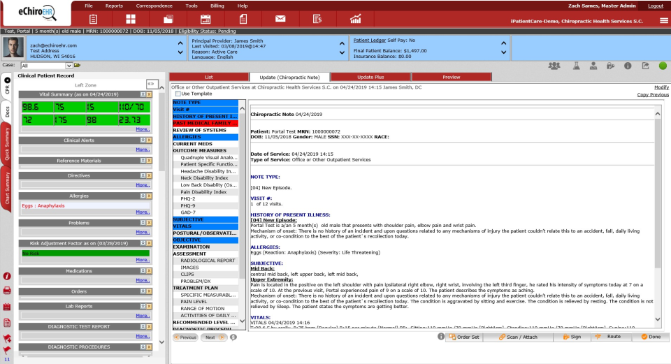 screenshot of eChiroEHR