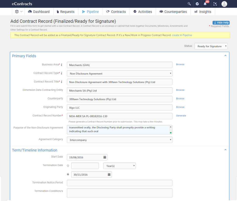 screenshot of eContracts