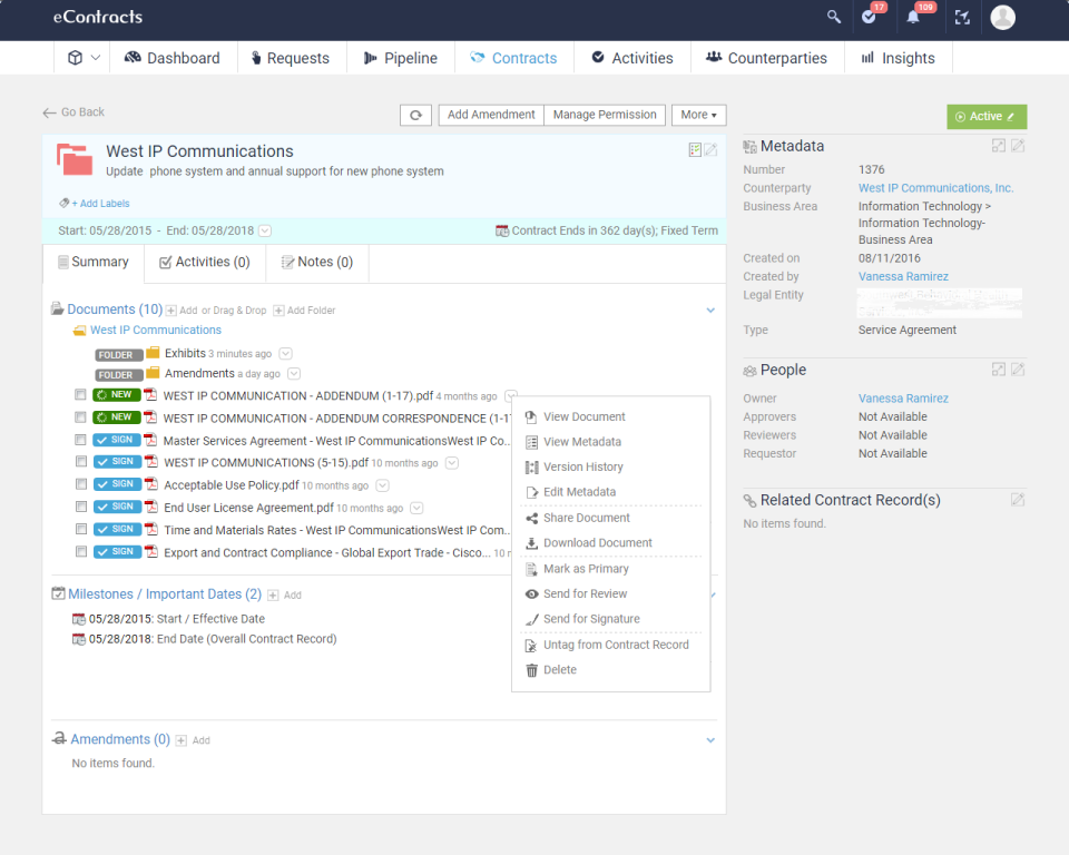 screenshot of eContracts