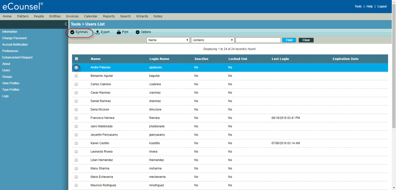 screenshot of eCounsel