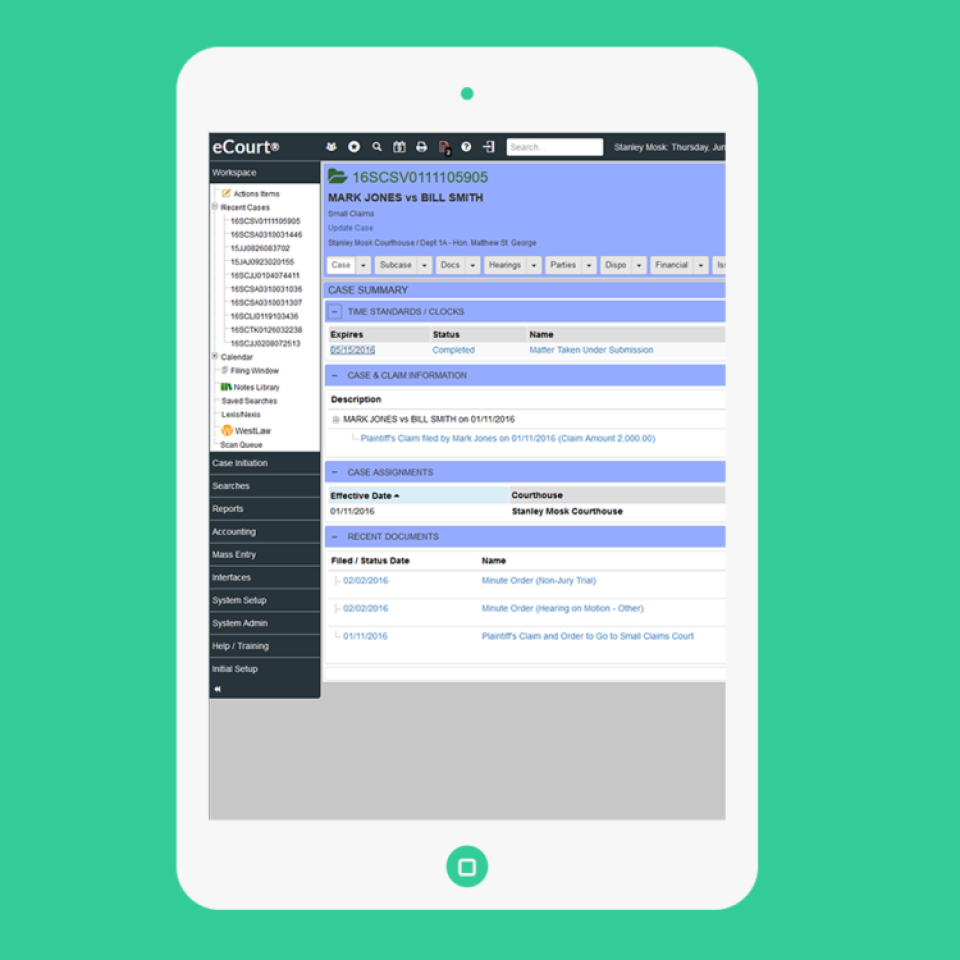 screenshot of eCourt