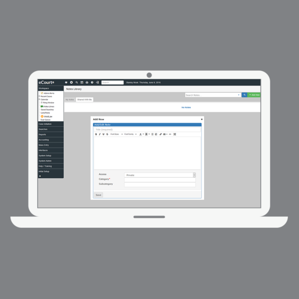 screenshot of eCourt