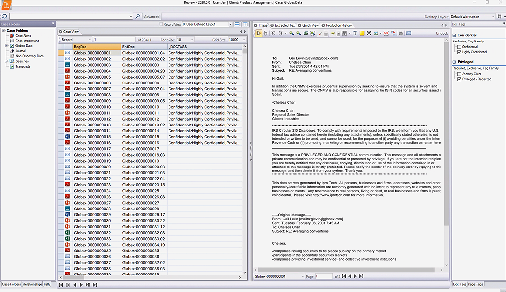 screenshot of eDiscovery
