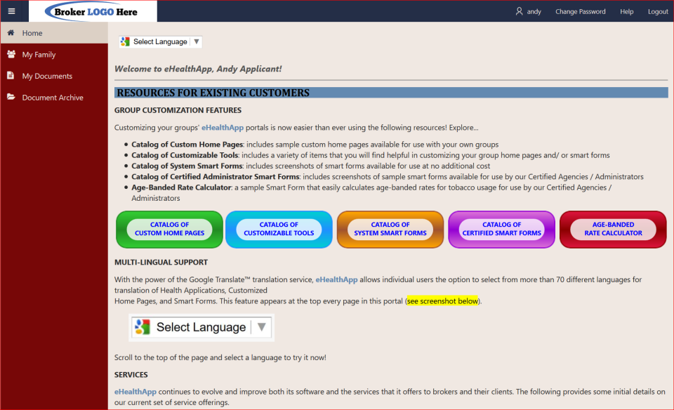 screenshot of eHealthApp
