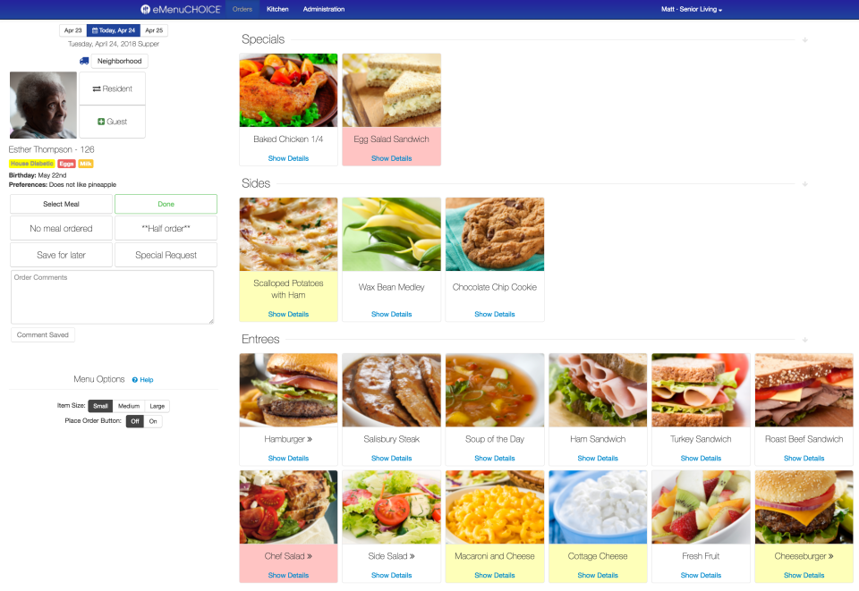 screenshot of eMenuCHOICE