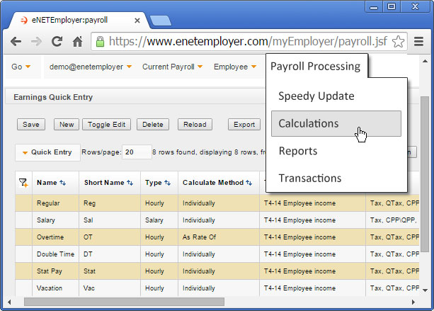 screenshot of eNETEmployer