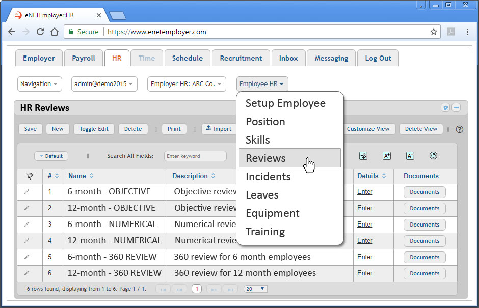 screenshot of eNETEmployer