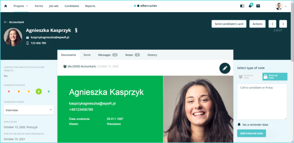 screenshot of eRecruiter