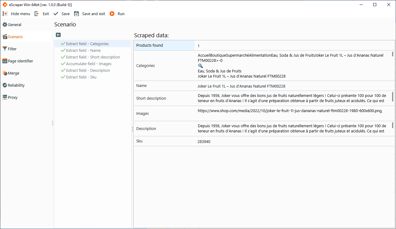 screenshot of eScraper