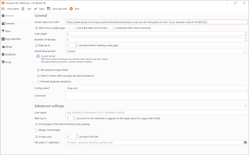 screenshot of eScraper