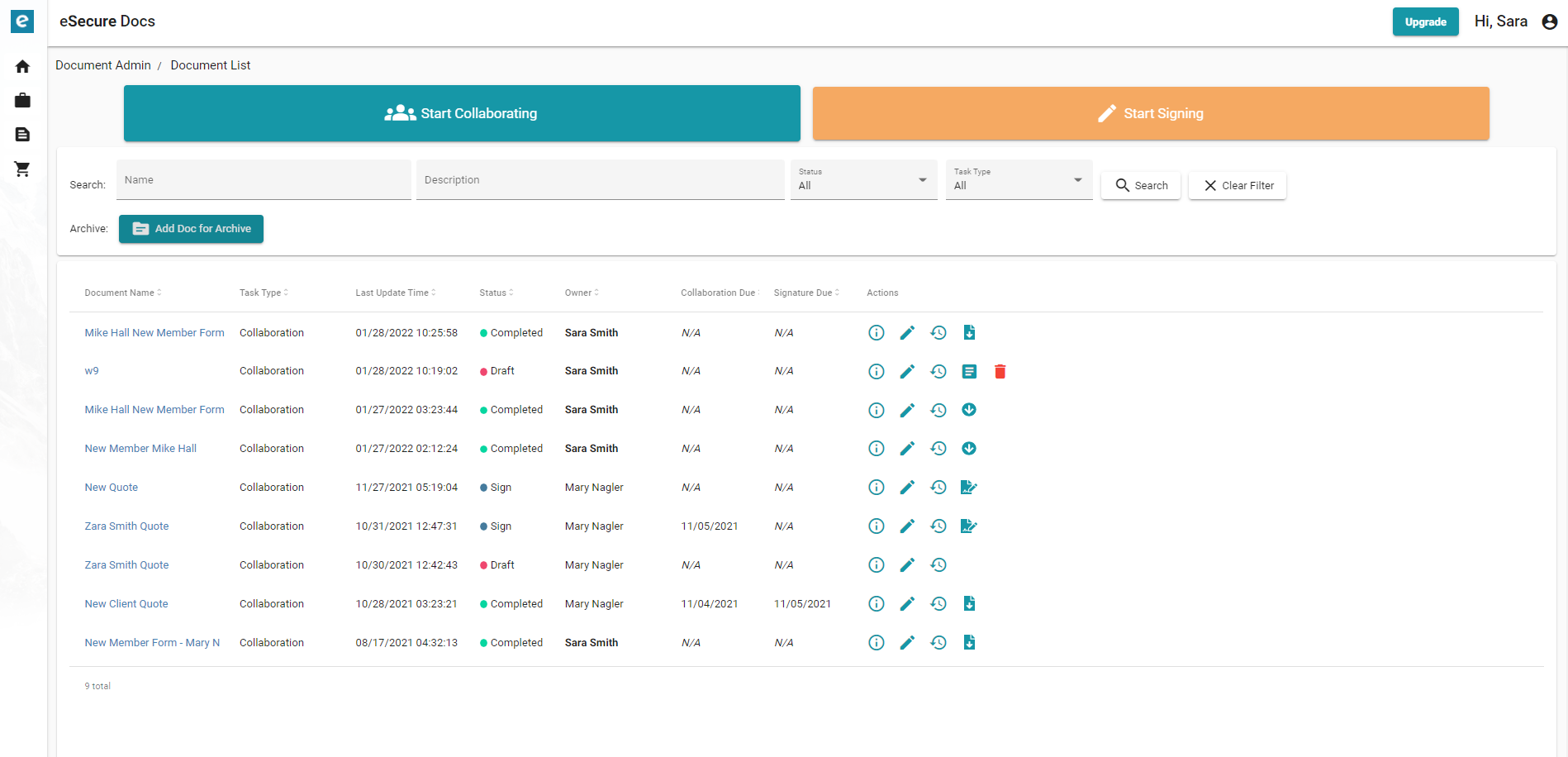 screenshot of eSecureDocs