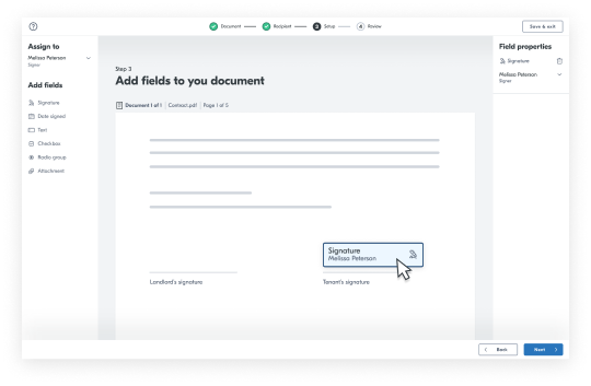 screenshot of eSignatures