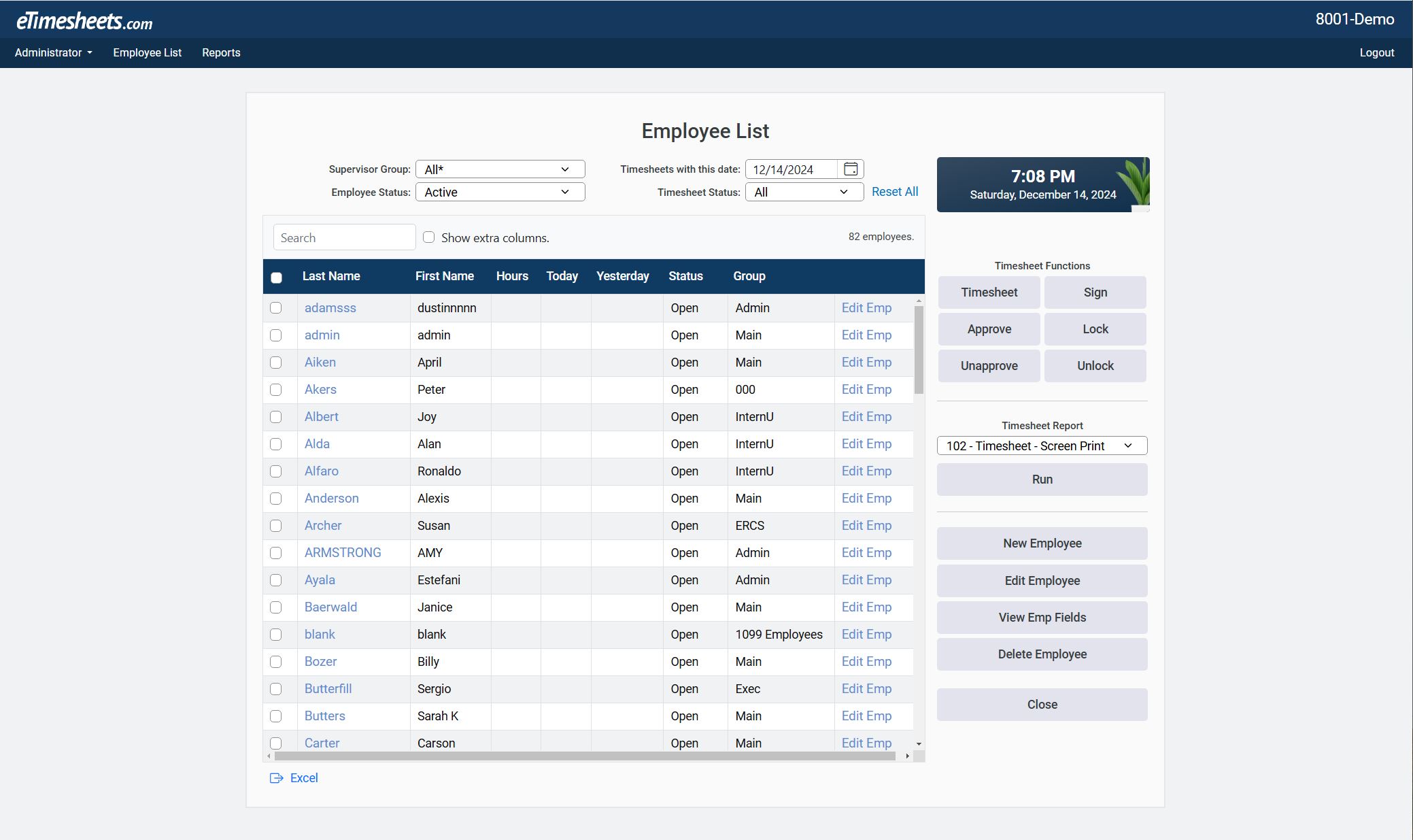 screenshot of eTimesheets.com