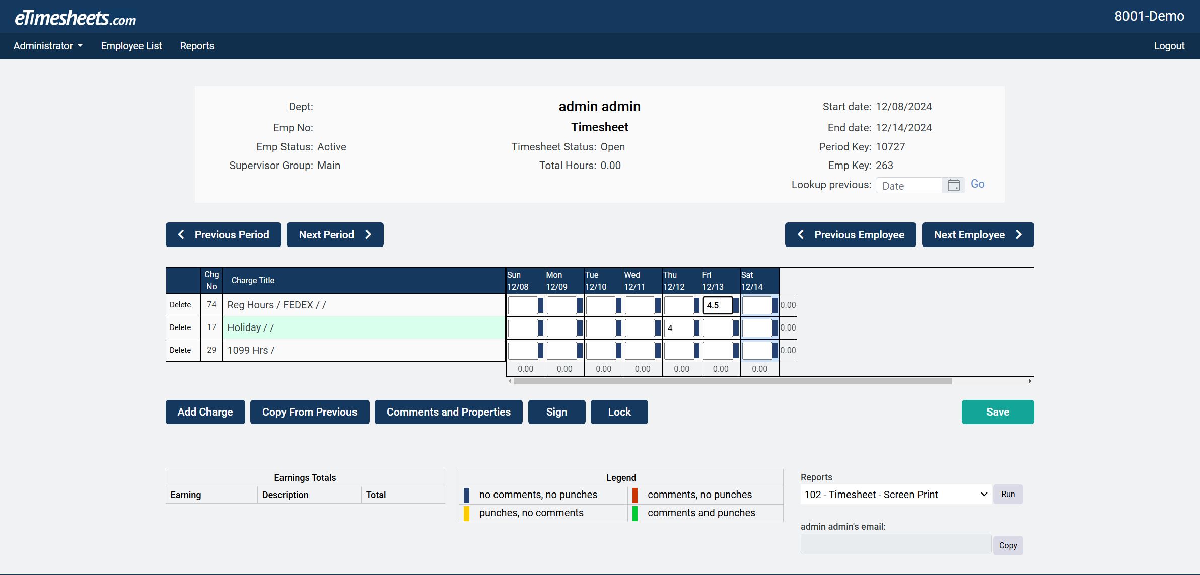 screenshot of eTimesheets.com