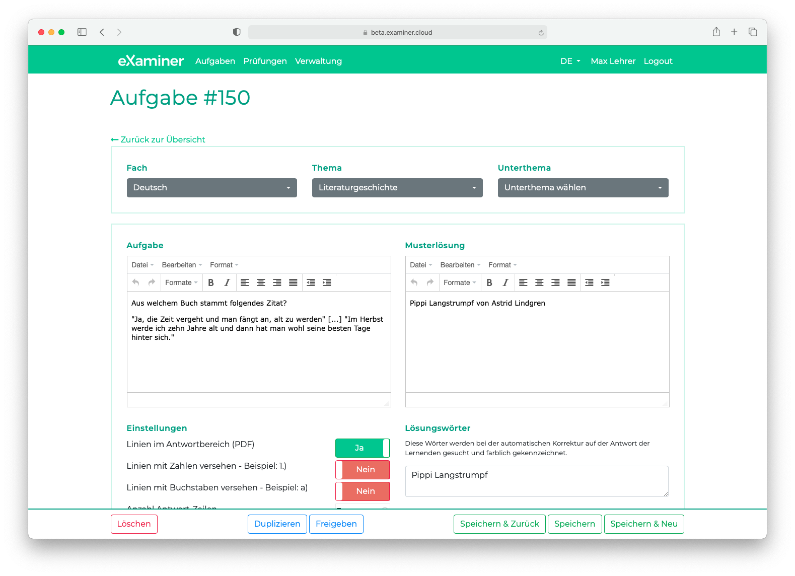screenshot of eXaminer