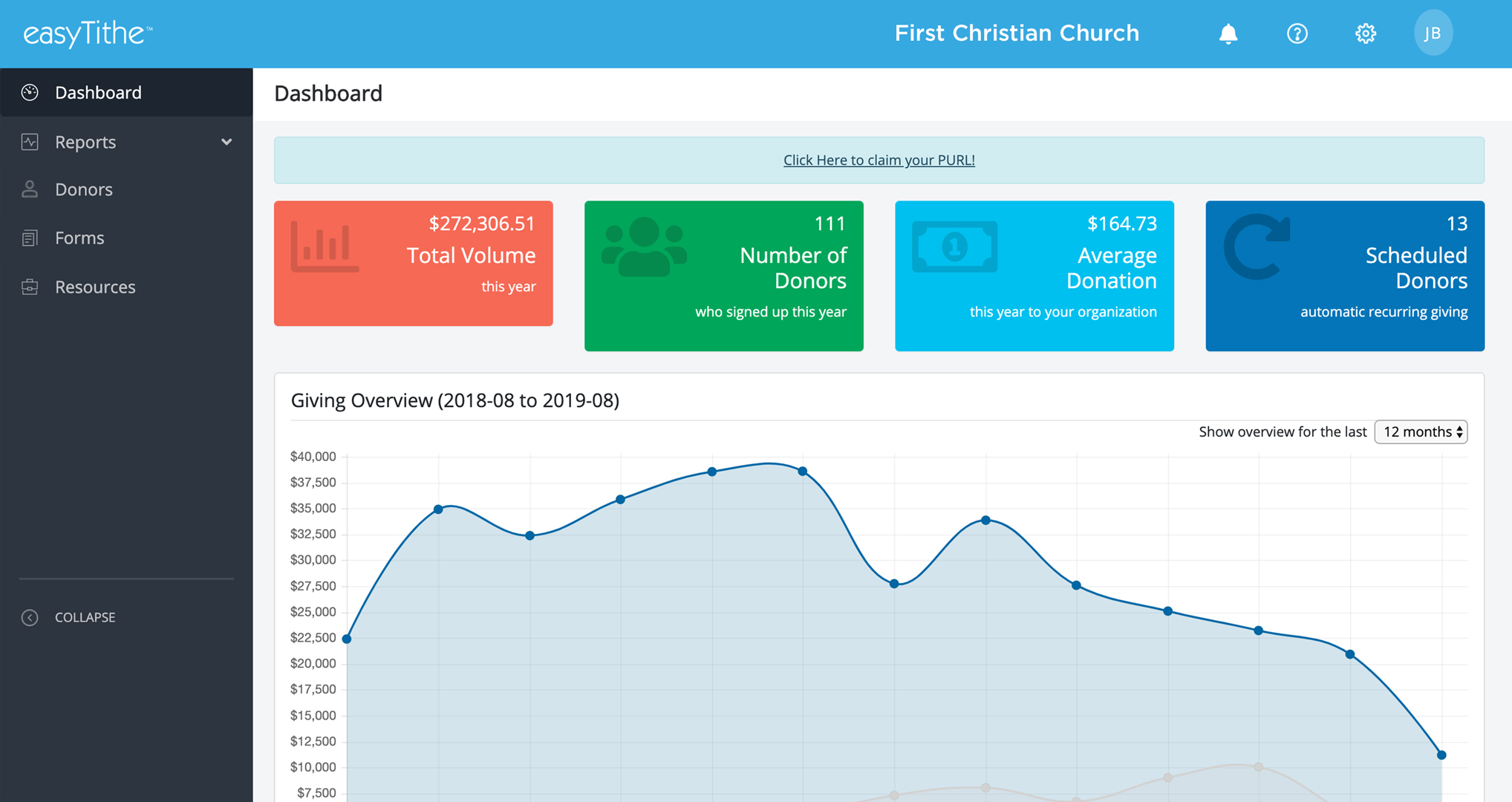 screenshot of easyTithe