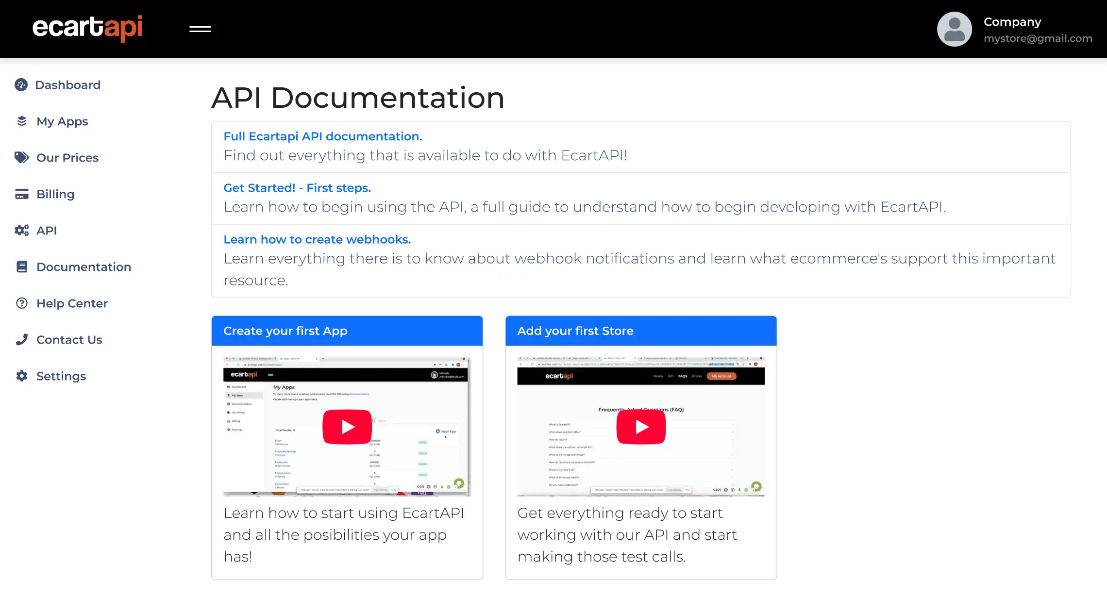 screenshot of ecartapi