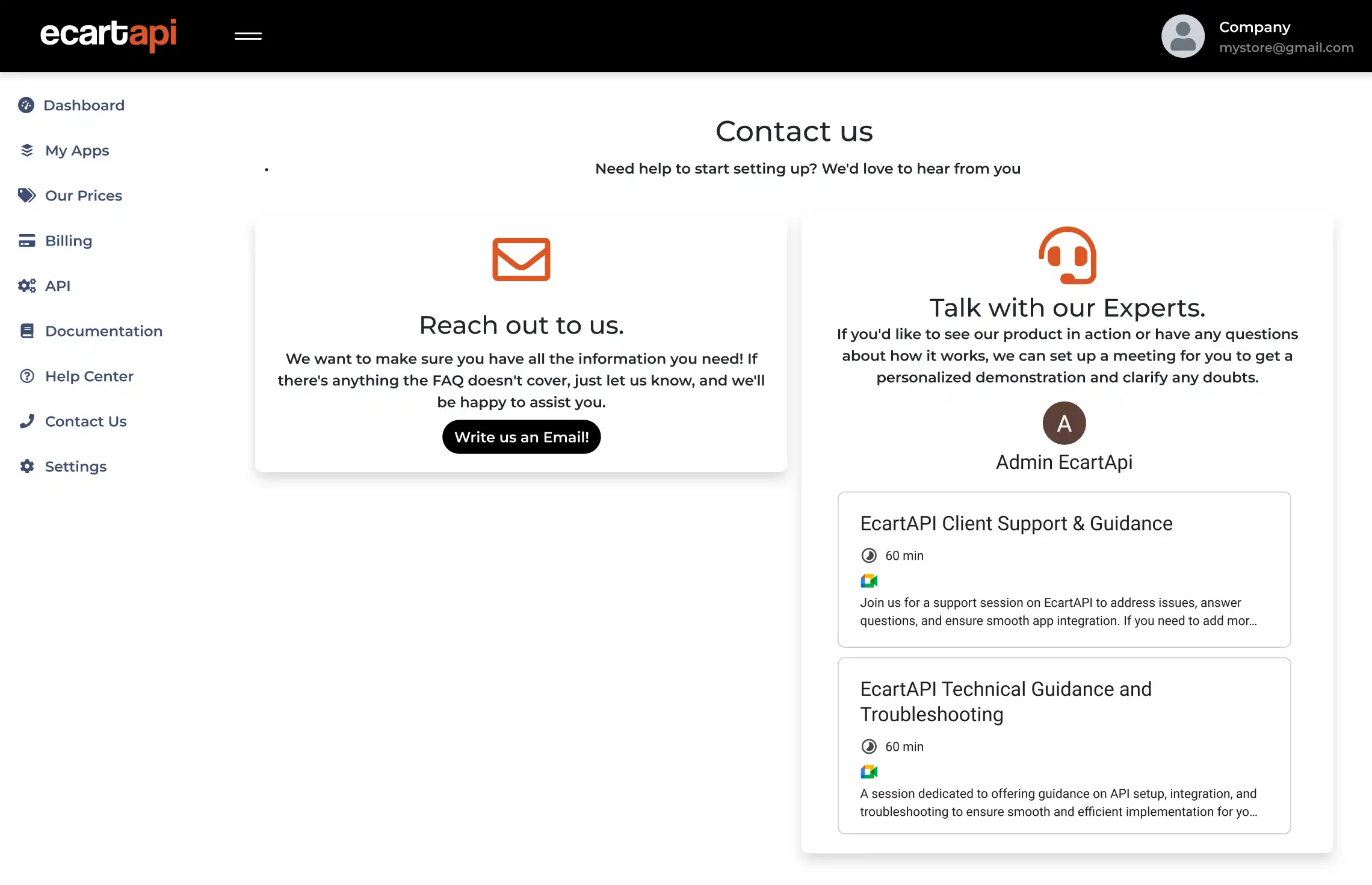 screenshot of ecartapi