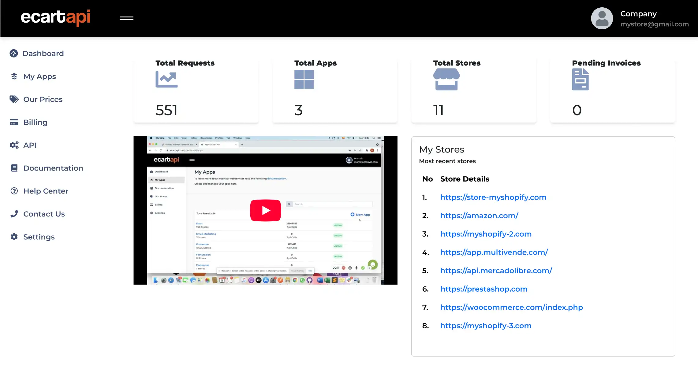 screenshot of ecartapi