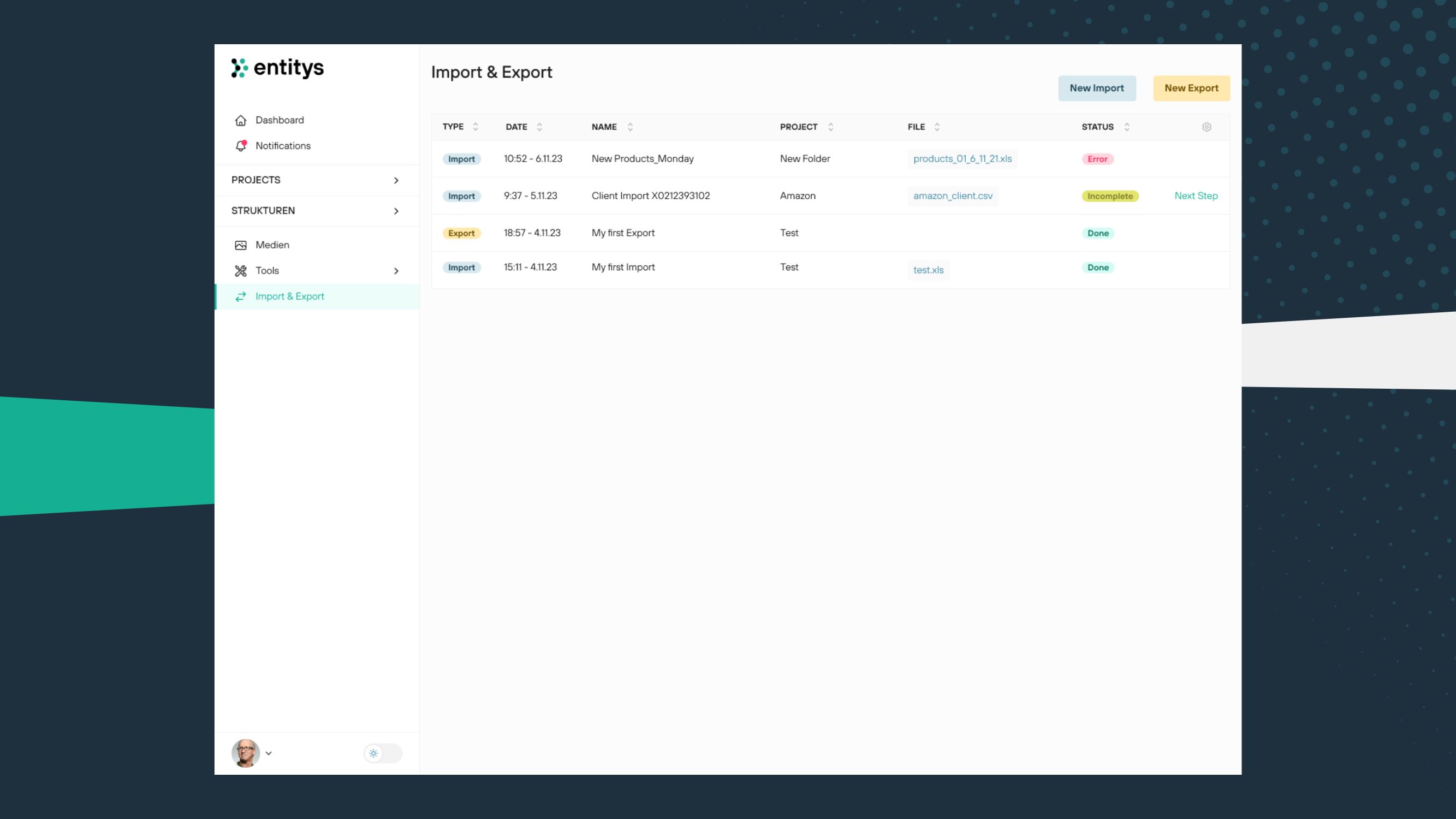 screenshot of entitys