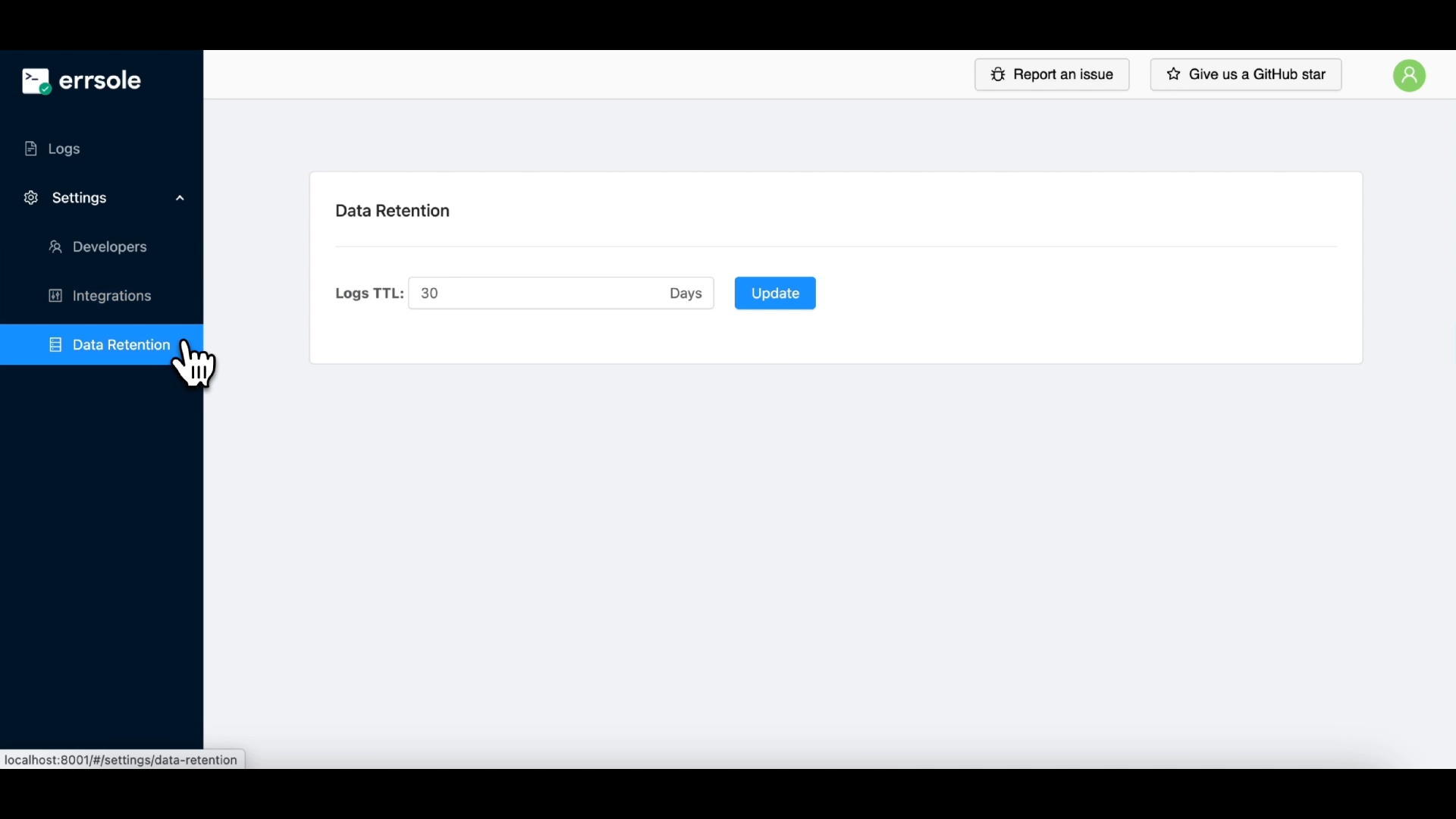 screenshot of errsole
