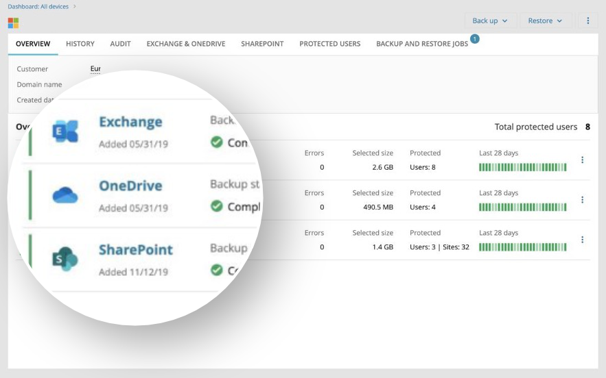 screenshot of exabackup