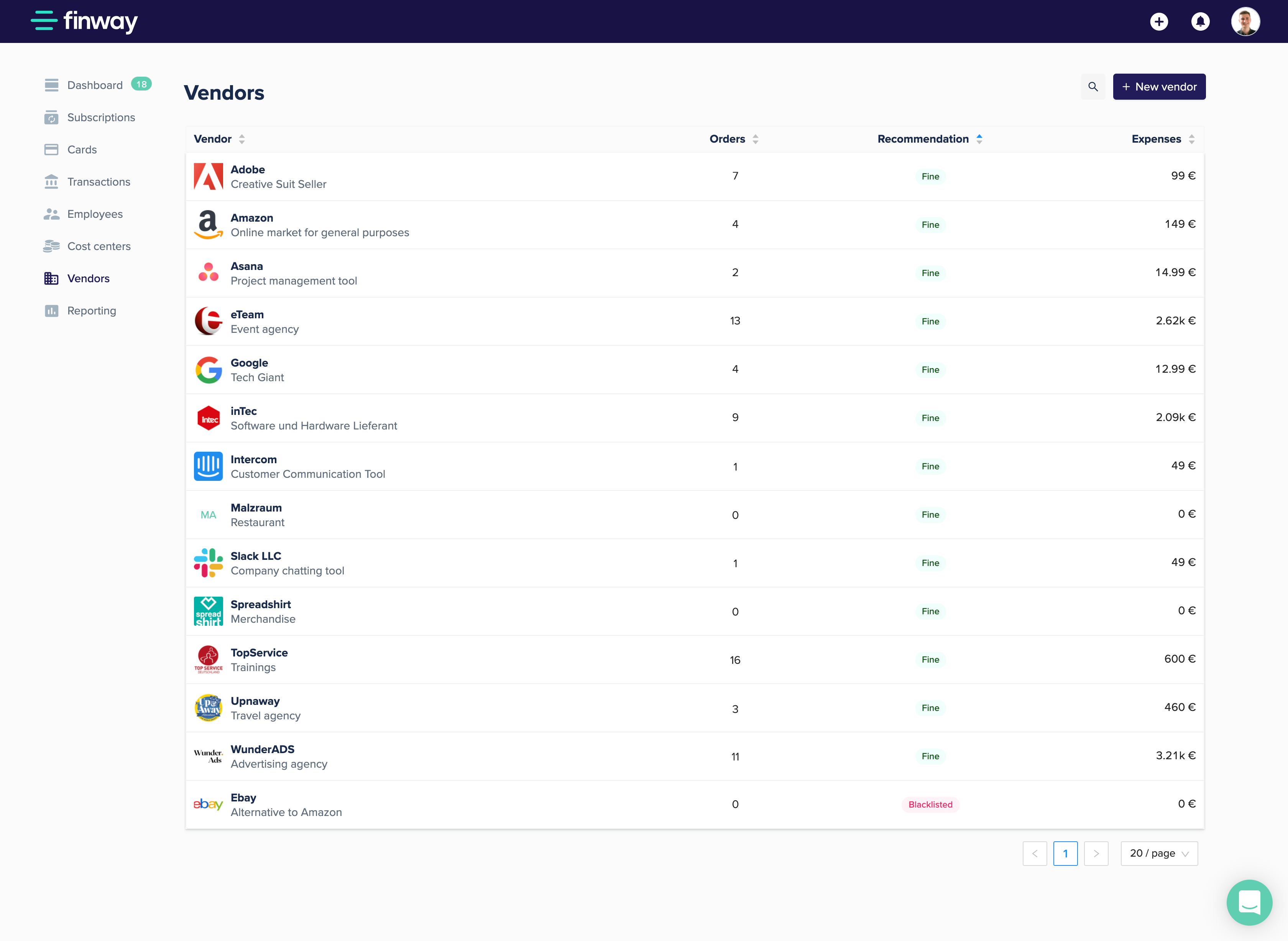 screenshot of finway