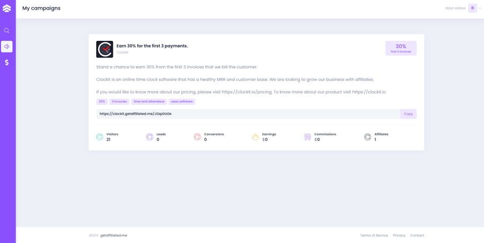 screenshot of getaffiliated