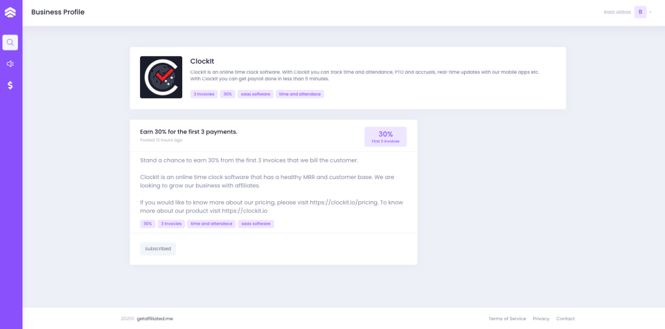 screenshot of getaffiliated